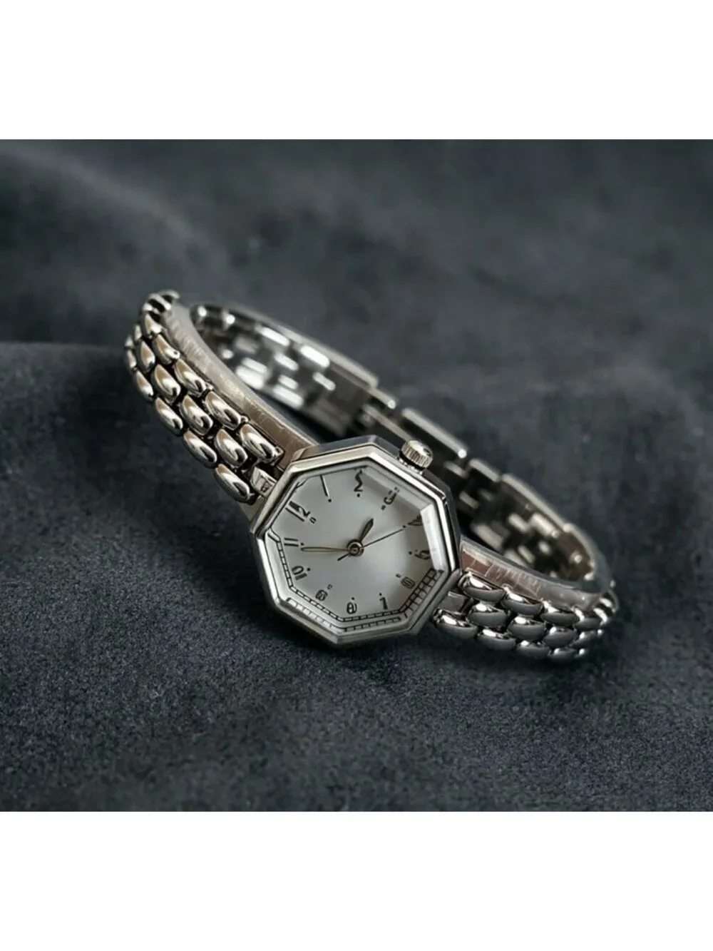 Women's Silver Octagonal Stainless Steel Dress Quartz Vintage Wrist Watches